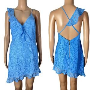 New Revolve NBD X NAVEN Cassandra Blue Lace Strappy Asymmetrical Mini Dress